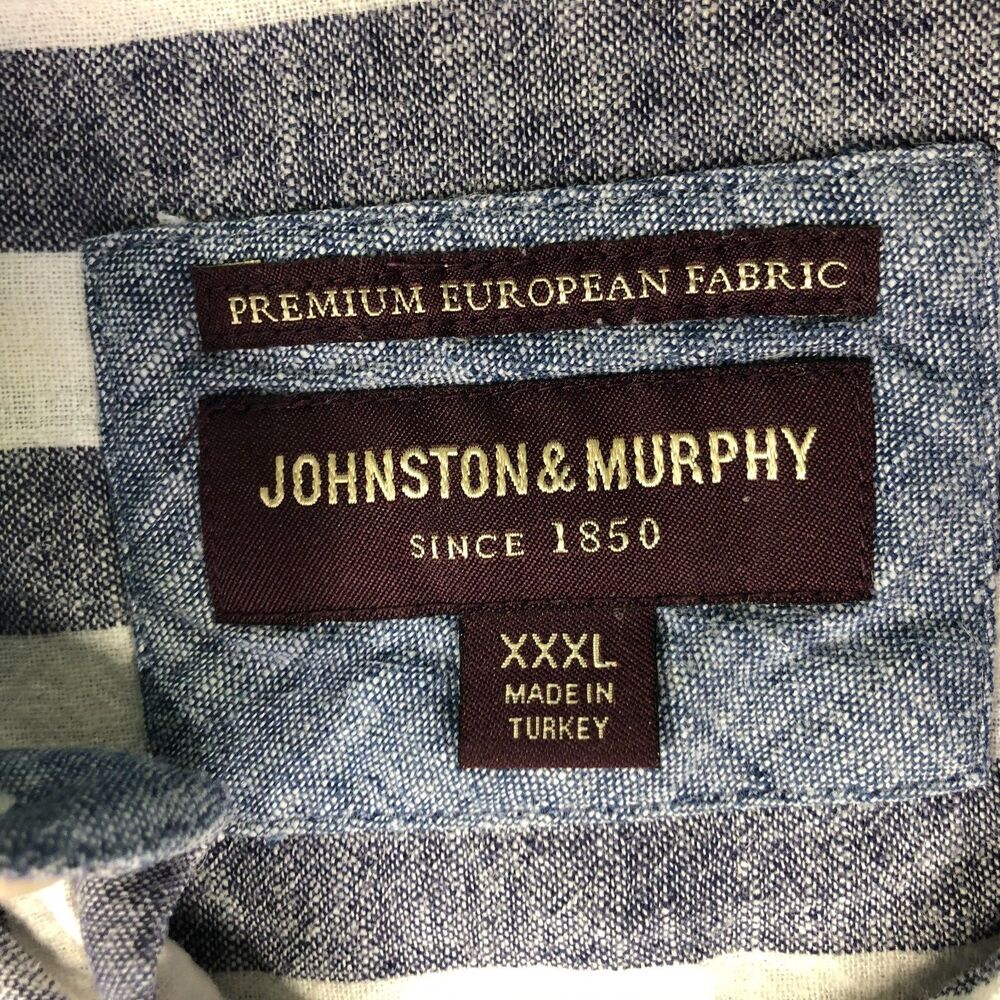 Johnston Murphy Polo Shirt Men Size 3XL Blue Striped Linen Blend Nautical Costal - Picture 2 of 6